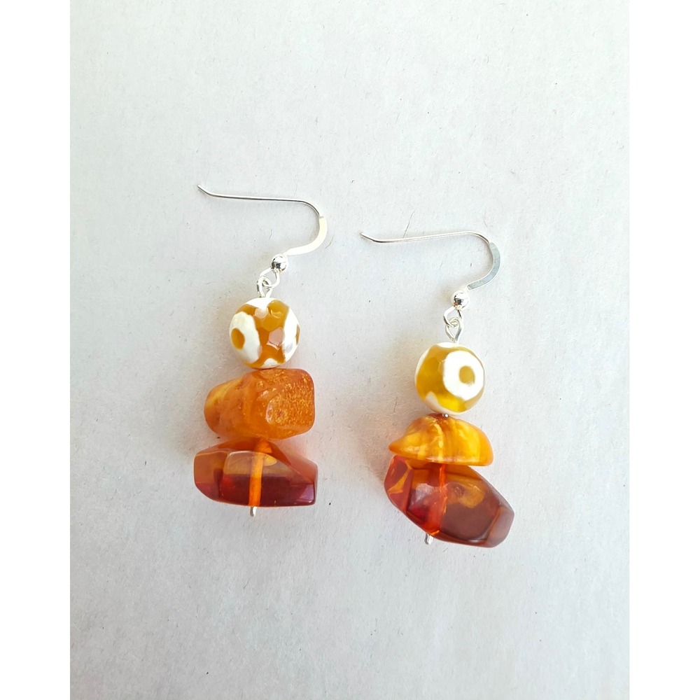 New Handmade Amber and Yellow Agate Sterling Silver 925 Artisan Drop Earrings